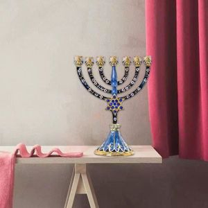 Chandelier Hannukkah 9 Branches En Cristal Transparent – Judaica Avec Bougeoirs Coniques