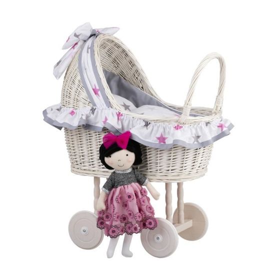 Landau En Osier Pour Poupée E-wicker24 – Fabriqué à La Main En Europe – Roues Caoutchouc, Poignée Stable – Pour Poupée Jusqu'à 35 Cm