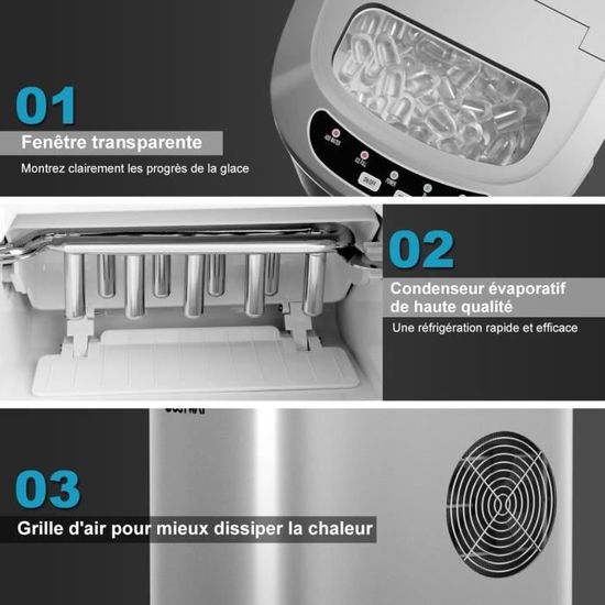 Machine à Glaçons COSTWAY - 12kg/24h - 2 Tailles De Glace - Rapide Et Silencieuse