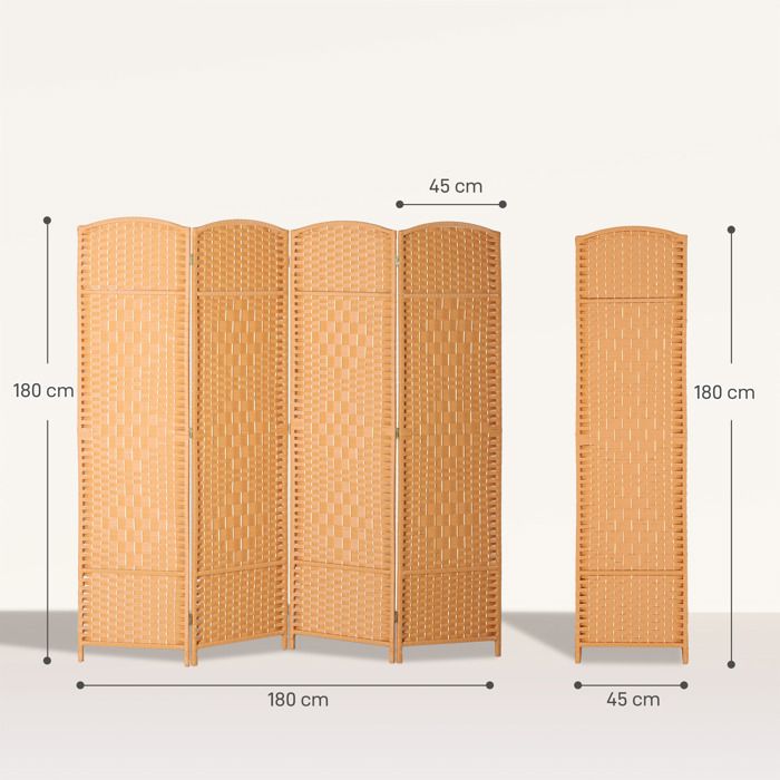Paravent interieur en bois 4 panneaux 180 x 180 cm séparateur de