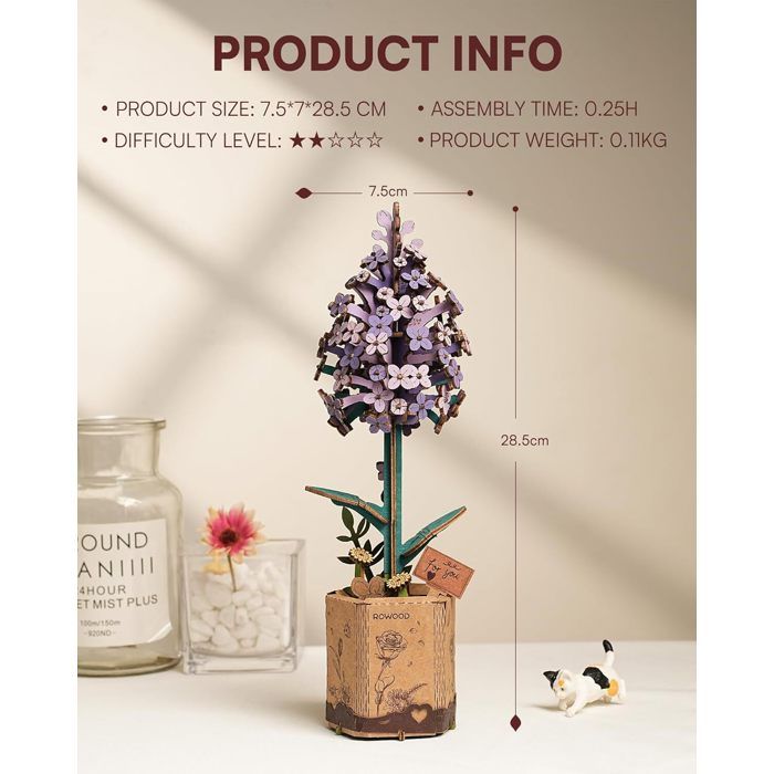 Puzzle De Fleurs En Bois 3D Lys Rose - Kit De Construction DIY Pour Adultes, Cadeau Saint-Valentin Et Fête Des Mères