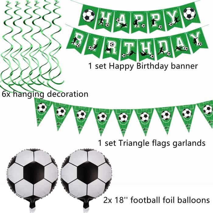 Décoration Anniversaire Thème Football - 4 Bannières + 16 Toppers Cupcakes - Kit Complet Fête