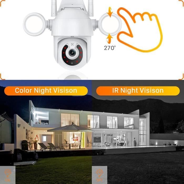 Caméra WiFi Floodlight Extérieur 1080P HD Caméra de Surveillance IP CCTV  PTZ,Vision Nocturne,Voix bidirectionnelle,Détection de[717] - Cdiscount  Bricolage