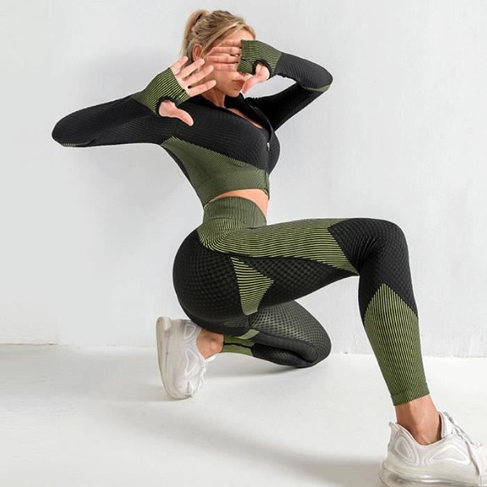Femme Sports 3 pièces Survêtement Yoga Ensemble de Vêtements de Sport  Tricot Sans Couture a Armée verte - Cdiscount Sport