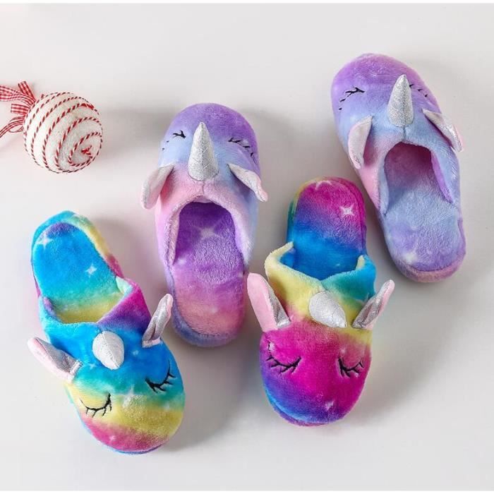 Chaussons Licorne Arc-en-ciel pour Filles en Hiver ECELEN