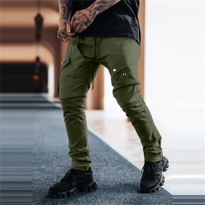 Pantalon Chinos Homme Avec Poches Cargo Latérales Design Classique - NOIR - Prix En Algérie