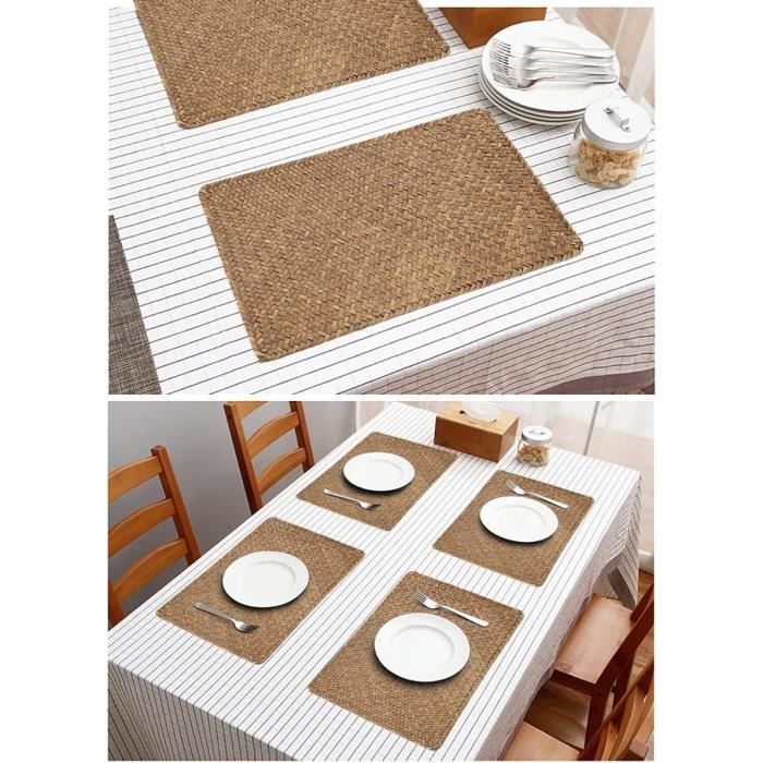 Set De 4 Sets De Table Rectangulaires En Jonc De Mer - 43x30cm - Naturel Antidérapant - Pour Table Dîner Ou Basse