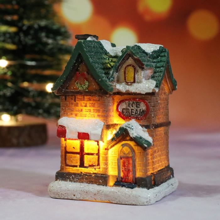 Dilwe Décoration de Noël Maison Lumineuse en Résine - Village de Noël Scène  Décor - Cadeau de Noël