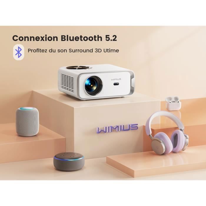 WIMIUS Vidéoprojecteur 5G WiFi Bluetooth Android9.0 20000 Lumens