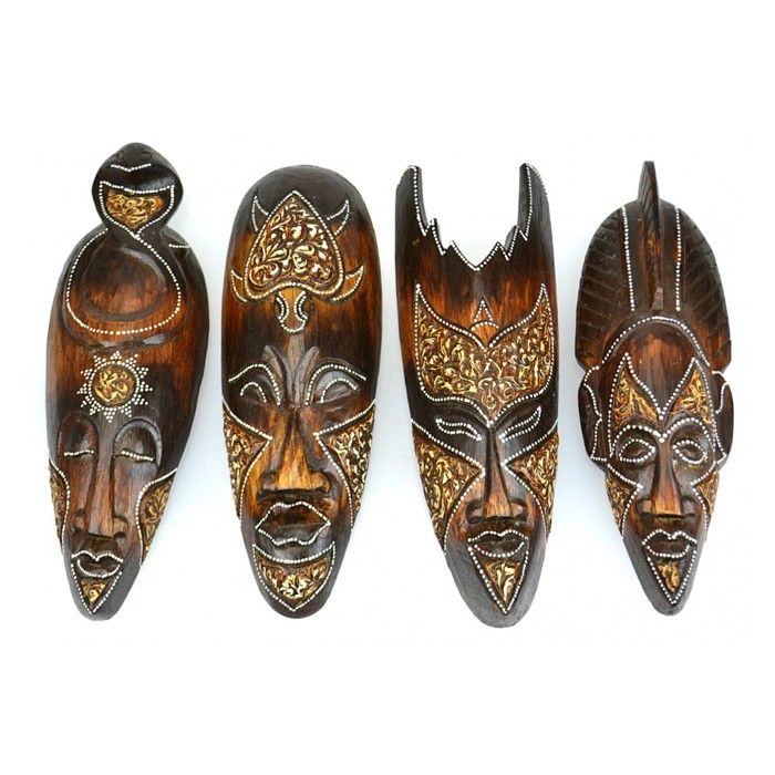 Masque Africain En Bois 30cm, Sculpture Artisanale, Décoration Ethnique Chic Pour Mur Ou étagère