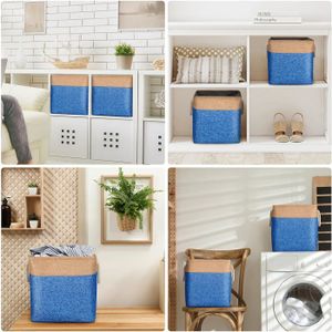 Panier De Rangement Rectangulaire Coton Végétal Beige 21x12x13cm