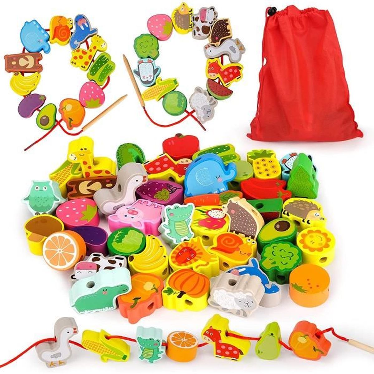 Jeu Educatif Jouet Cadeau 42 Pieces Jouets De Filetage En Bois Montessori Jouet Anniversaire Cadeau Pour Bebe Enfants 2 3 4 5 6 Ans Cdiscount Beaux Arts Et Loisirs Creatifs