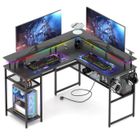 NHHF Bureau Gaming en Forme L-140x120x75 cm-Bureau d'ordinateur d'Angle avec Rangement-Support de Moniteur-2 Chargeur USB,3 Prises,LED
