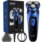 SEJOY Rasoir Electriques Hommes Sans Fil 3D Têtes Rotatives,Rechargeable Pop-up Tondeuse Barbe avec Écran LCD,1H Charge Rapide,Bleu