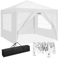 Tonnelle Pliante de Jardin 3x3m, Tente de Réception Imperméable avec 4 Côtés, Revêtement Protecteur argenté, Protection UV (Blanc)