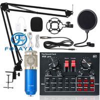 FOLAYA BM 800 Microphone à condensateur de studio professionnel Microphone karaoké sans fil V8XPRO Carte son PC