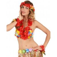 Set Hawaï rouge adulte - GENERIQUE - Collier, bracelets et couronne - Tissu et plastique
