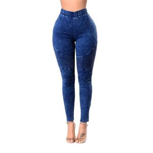 JEANS Femmes Jeans Délavés Taille Elastique Jeans Long Slim Push Up Décontracté Stretch Skinny Jeans Mode Rétro aille Haute DBleu