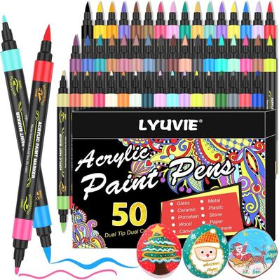 Kit De 60 Feutres Acryliques VividHues Avec 120 Couleurs | Double Pointe Pinceau, Pour Bois, Verre, Céramique, DIY - 5