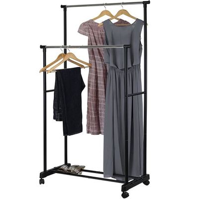 Buzowruil Portant Vêtements à Roulettes Métal - 120x40x160 Cm, Charge 54 Kg, Barre Standard + Étagère Chaussures, Noir