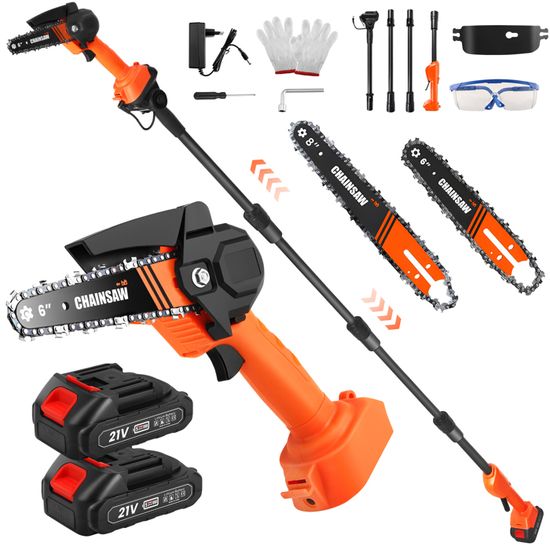 Élagueuse Sur Perche électrique Sans Fil VOERJIA 2-en-1 - Moteur Brushless 750W, 2 Batteries 4.0Ah, Hauteur De Coupe 4,9 M