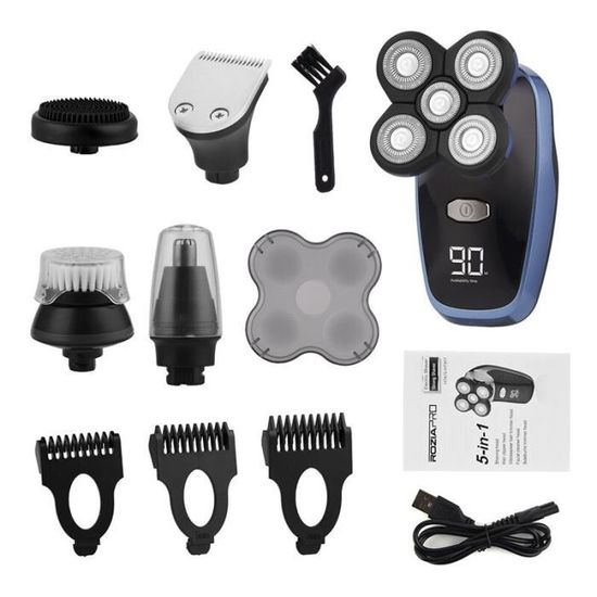 Rasoir électrique LCD 5D pour hommes, tondeuse pour chauve, barbe, nez, cheveux, têtes flottantes, Rechargeable USB, [AB046EC]