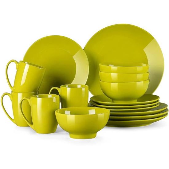 Service Vaisselle LOVECASA 16 Pièces - Porcelaine Pour 4 Personnes - Micro-ondable Et Lave-vaissable