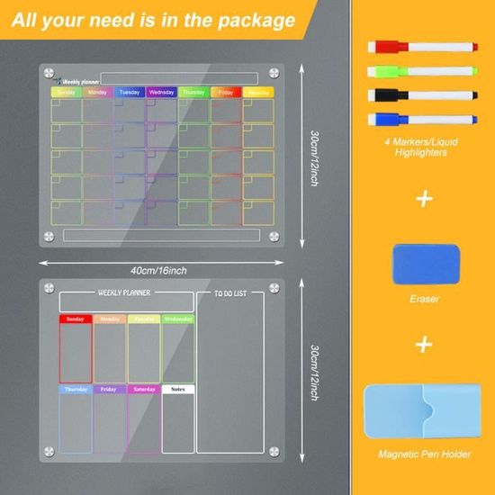 1 Set Tableau Blanc Magnétique Organiseur Memo Mensuel Ardoise Effaçable pour Frigo Cuisine