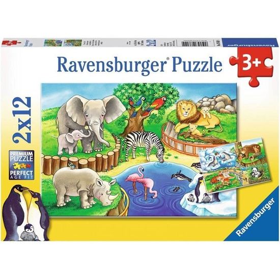 Puzzle Animaux du Zoo - Ravensburger - 2 puzzles de 12 pièces - Pour enfants dès 3 ans