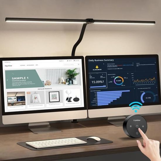 Lampe De Bureau LED Double Tête 1300LM - Largeur 80cm - Télécommande Et Tactile - Réglable 360°