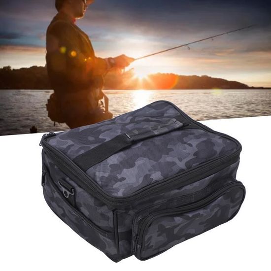 Sac De Pêche Grande Capacité 50x30x25 Cm – Tissu Oxford Résistant, Compartiments Modulables, Porte-canne, En Bandoulière Ou à La Ceinture (camouflage)