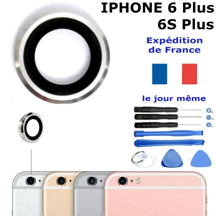 Vitre Cache Camera Apple IPHONE 6 Plus, 6S PLUS ARGENT Lentille Photo Arrière + Kit 8 Outils