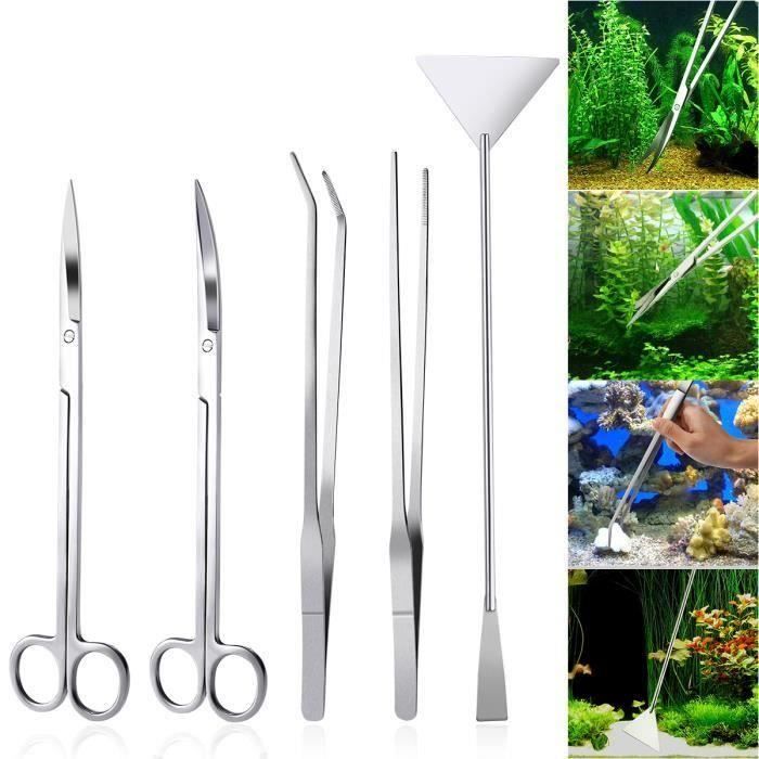 Kit de Aquascaping d'aquarium en acier inoxydable 5 en 1 Aquarium Ensemble d'outils plantes Pinces Spatule à ciseaux