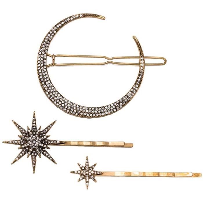 Barrettes 3pcs Vintage Hair Pin Moon Snowflake Star Hair Clip Barrette Hair Accessories for Women Girls 29173