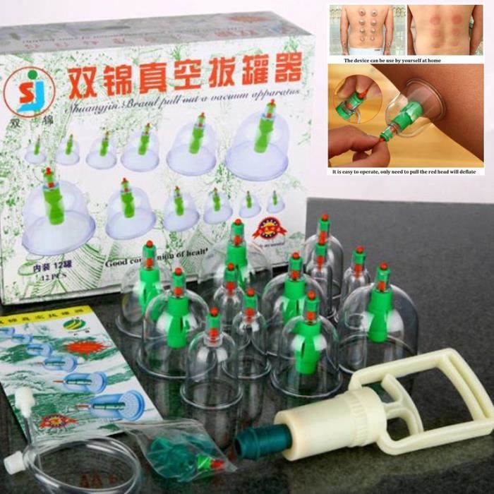 1set/12pcs Massage Ventouse en Silicone pour Cou Visage Corps Transparent et Vert
