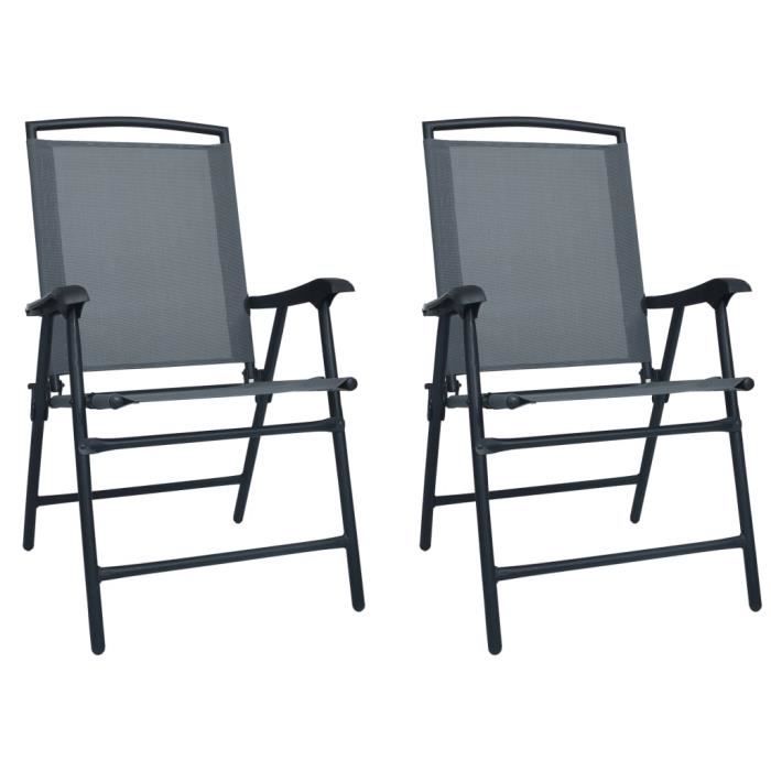 Economique 2 x Fauteuil de Jardin pliables Ensemble de 2 Chaise d'extérieur - Haut de gamme - Chaise Textilène Gris @136910