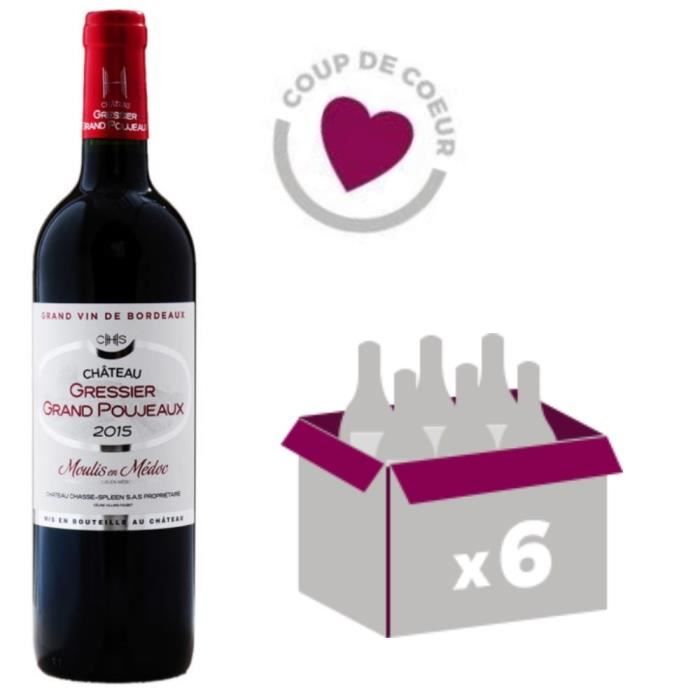 Château Gressier Grand Poujeaux 2015 - AOC Moulis - Vin Rouge - 6 bouteilles x 75cl - Signé Château Chasse Spleen
