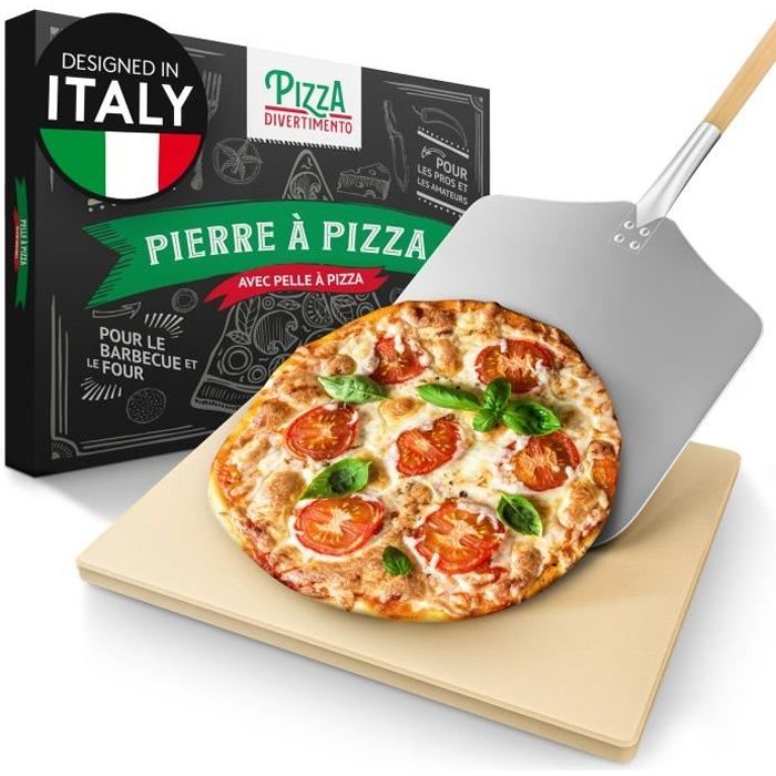 Pizza Divertimento Pierre à pizza pour four - Avec pelle à pizza en bois - Pierre pizza en cordiérite