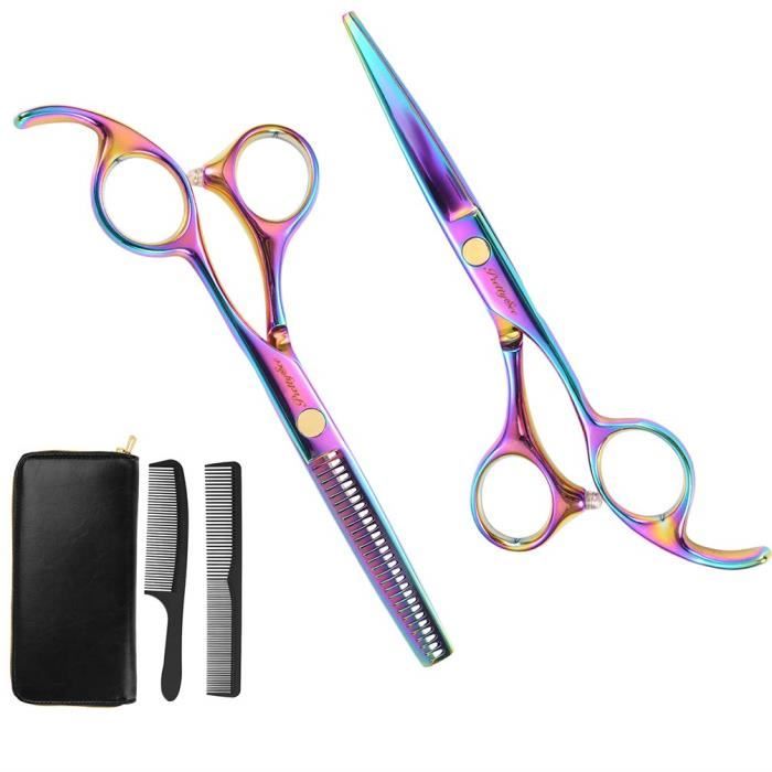 PRETTY SEE 5 kit Ciseaux de coiffure,Professionnels Salon ciseaux de coupe de cheveux kit cisailles de barbier,Peigne de coiffure