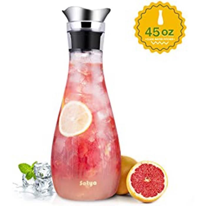 1300ml Carafe en Verre Anti-Goutte avec Couvercle, Carafe à jus, pichet à Eau en Verre, pour Boissons Maison, thé glacé, Lait, café,