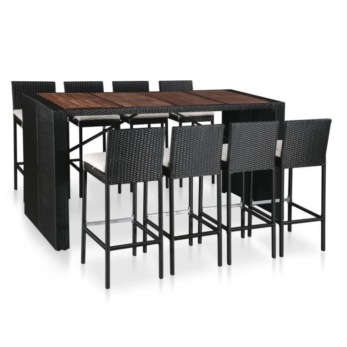 Mobilier de bar 9 pcs Ensemble de bar + 8 tabourets bar - Mange-Debout contemporain Table Haute - Résine tressée et bois d'acacia