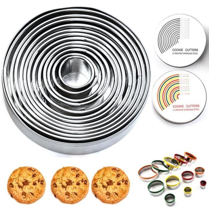 Lot de 12 emporte pièce rond cercle Biscuits emporte pièce avec boîte de rangement pour pâte pâtisserie beignet Fondant GF3488