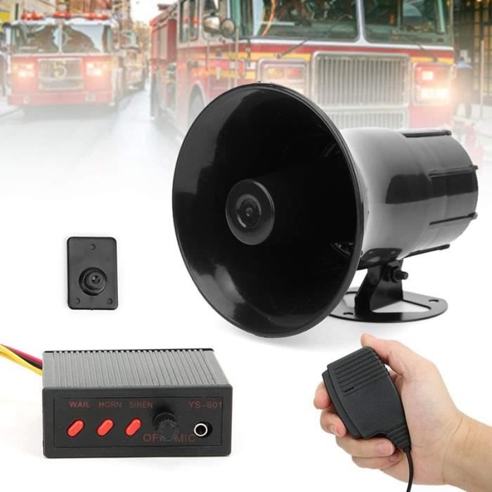 le noir - Haut-parleur sirène de Police 12V, son à 3 tons, réglage du Volume, klaxon de véhicule avec microph