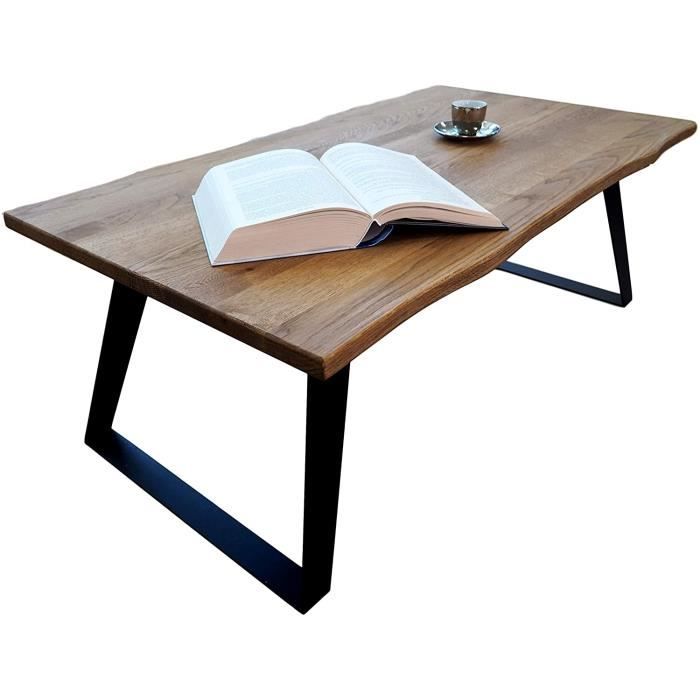 Lumarc Venezia, Table Basse de Salon en Bois Massif de Chêne Naturel au Design Industriel Minimaliste Moderne, Rectangulaire, 11,214