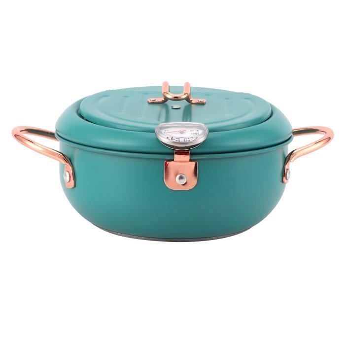 EBTOOLS Friteuse Marmite avec thermomètre Poêle à frire japonaise en acier inoxydable pour cuisinière à induction vert foncé
