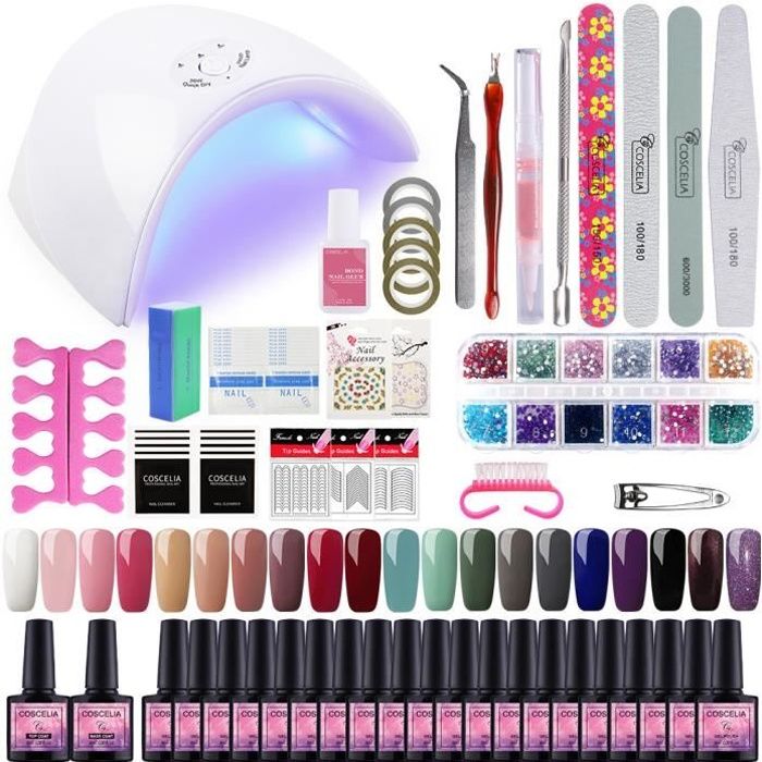 20pc Vernis Semi Permanent Kit 36W Lampe UV/LED Manucure Soak Off Gel Polish Gel UV Vernis à Ongle Topcoat Nail Art Pour Ongle