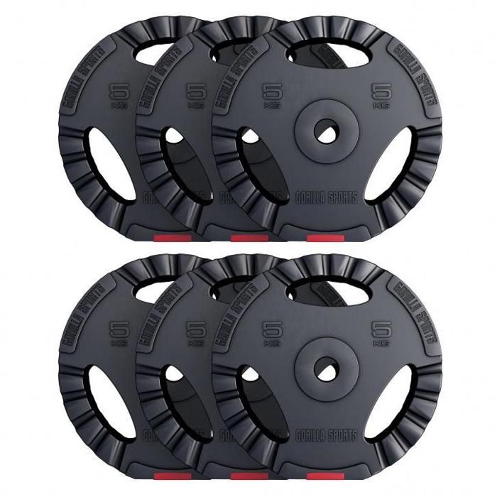 Disques de poids en plastique avec poignées - Lot de 30 KG (4 x 5 KG et 4 x 2,5 KG)