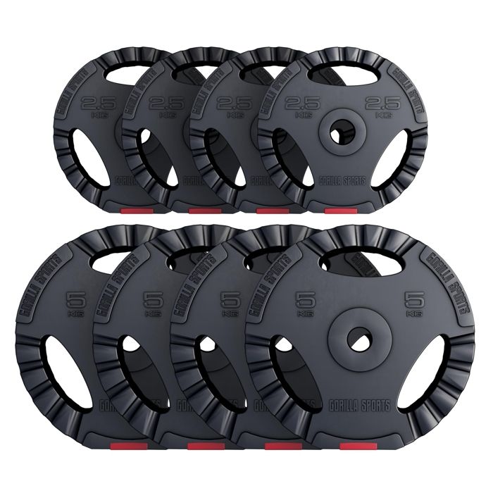 Disques de poids en plastique avec poignées - Lot de 30 KG (4 x 5 KG et 4 x 2,5 KG)