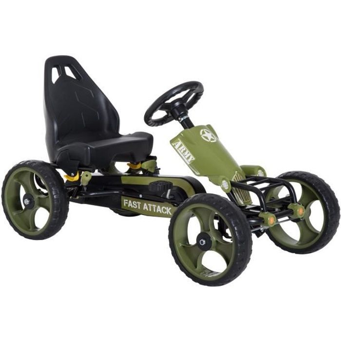 Vélo et véhicule pour enfants kart à pédales militaire siège réglable frein manuel roues AR EVA acier vert noir 25 105x54x61cm Vert