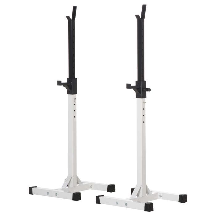 Supports pour haltères repose haltères hauteur réglable charge max. 150 Kg acier blanc noir 52x48x160cm Blanc